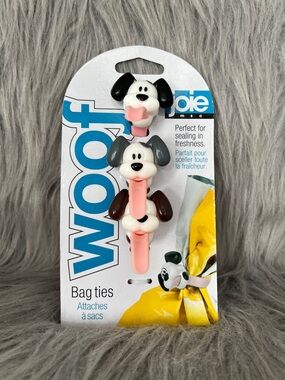 Joie Woof Dog Bag Ties – Pink with Black, Gray, Brown Accents